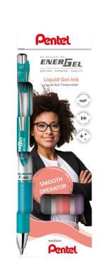 Pentel zselés rollertoll nyomógombos EnerGel 0,7 mm 4 db-os szett - korall, orgona, szürke, türkiz